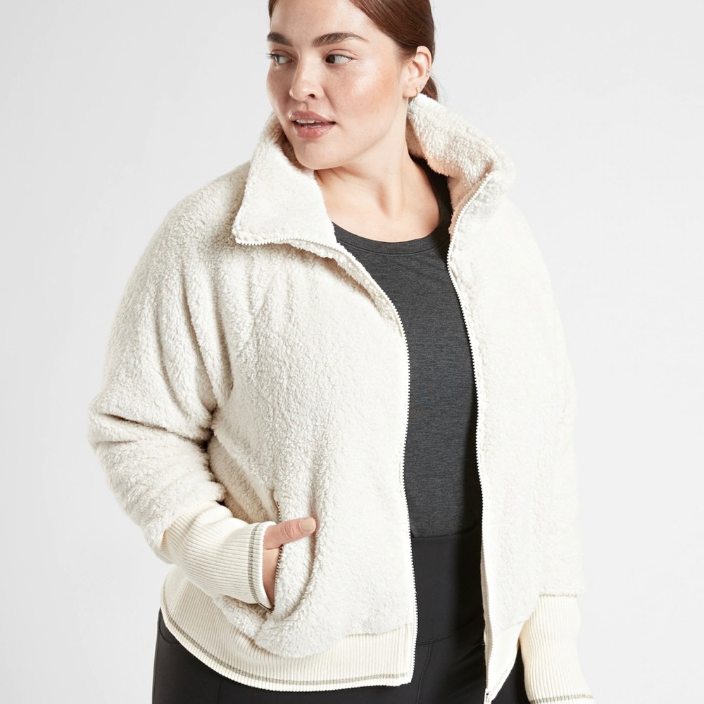 NWT Athleta Tugga Sherpa Jacket Natural Multi XL - Picture 4 of 14